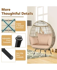 Costway Patio Oversized Rattan Egg Chair Lounge Basket with 4 Cushions for Indoor Outdoor