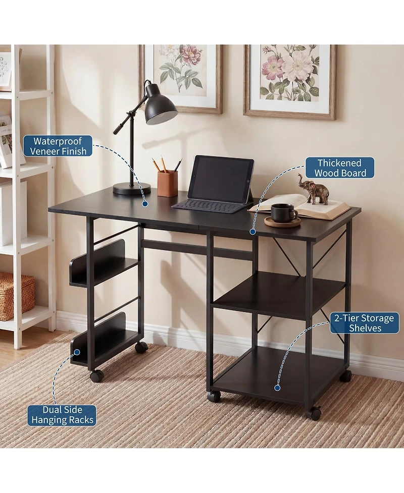 Gaomon 31.5" Rolling Folding Desk with Storage Shelf and Side Organizer