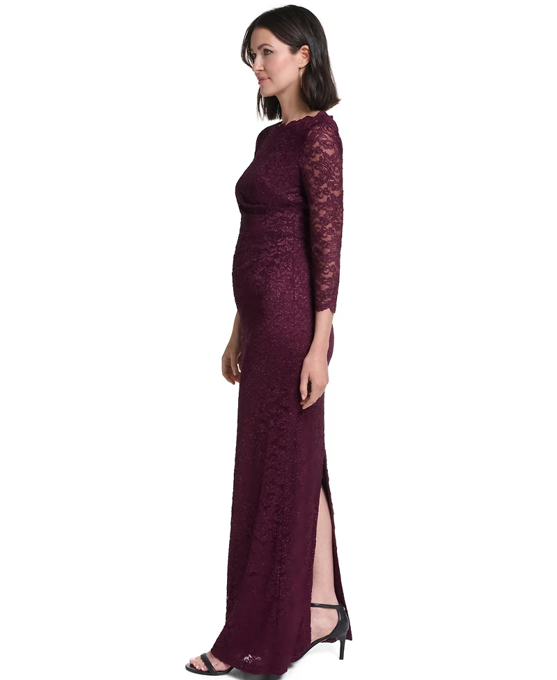 Jessica Howard Petite 3/4-Sleeve Boat Neck Lace Gown