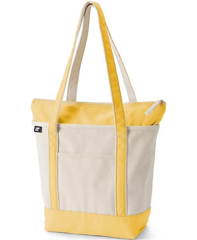 Lands' End Medium 5 Pocket Zip Top Long Handle Canvas Tote Bag