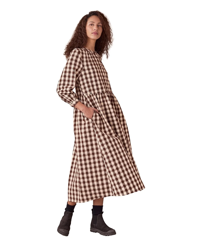 Celtic & Co. Women's Collarless Gingham Midi Dress