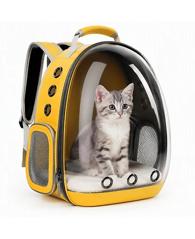 ProMounts Pet Carrier Backpack for Cats & Small Dogs, Airline-Friendly Bubble Carrier with Mesh Ventilation & Safety Leash | Yellow