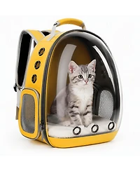 ProMounts Pet Carrier Backpack for Cats & Small Dogs, Airline-Friendly Bubble Carrier with Mesh Ventilation & Safety Leash | Yellow