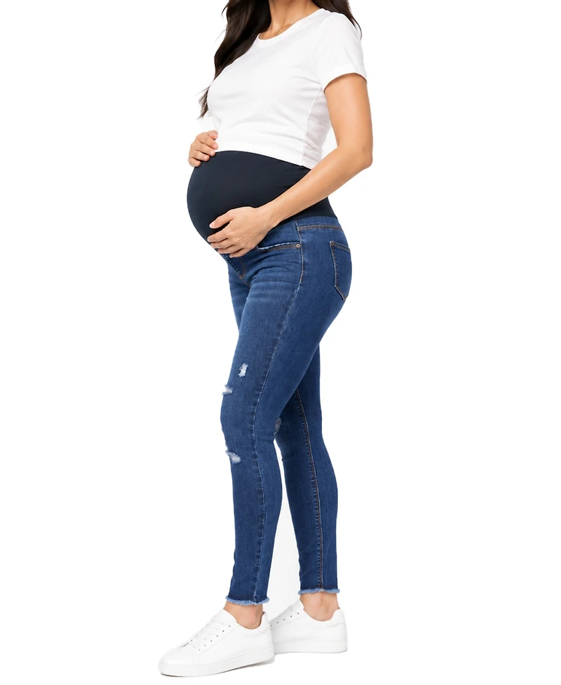 Indigo Poppy Distressed Skinny Jean with Belly Band