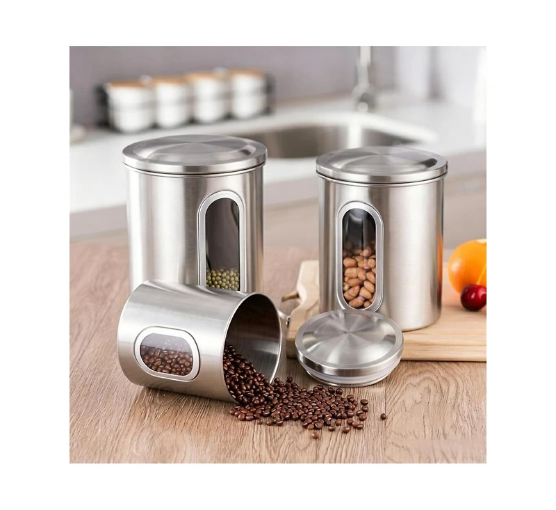 Mega Casa Megacasa 3 Piece Stainless Steel Canister Set in Brown Finish