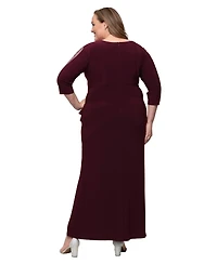 Sl Fashions Plus V-Neck Long-Sleeve Embellished Gown