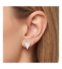 The Lovery Mini Mother of Pearl Cz Halo Heart Stud Earrings 14K Gold-Plated Sterling Silver