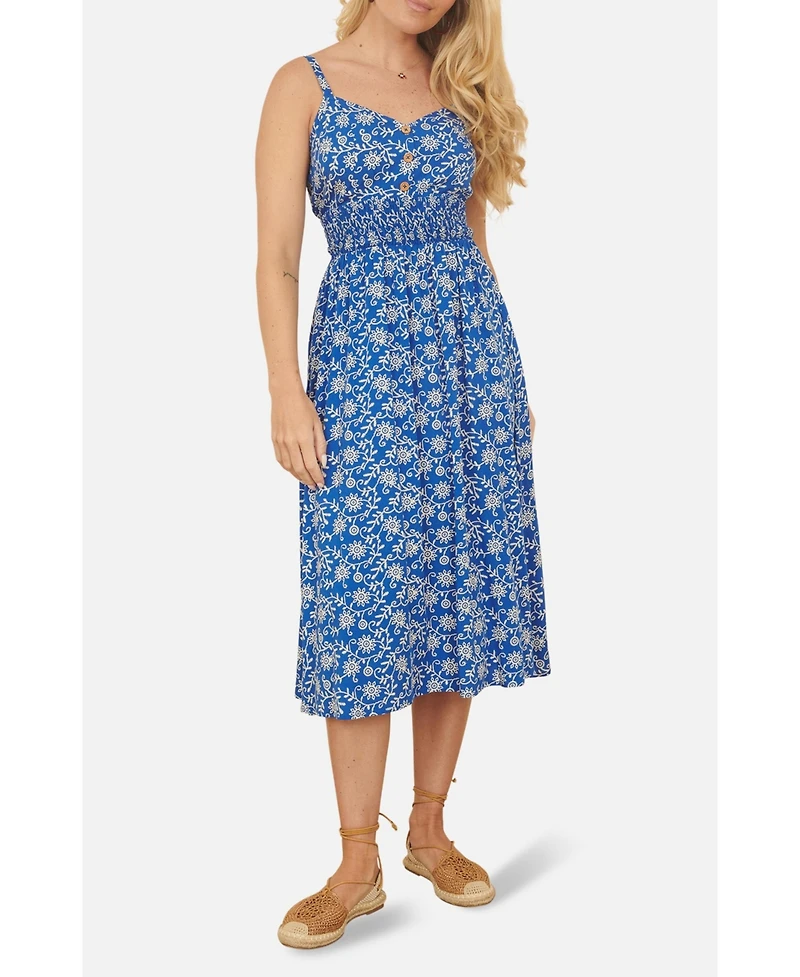 Yumi Women's Printed Sweetheart Neckline Midi Dress