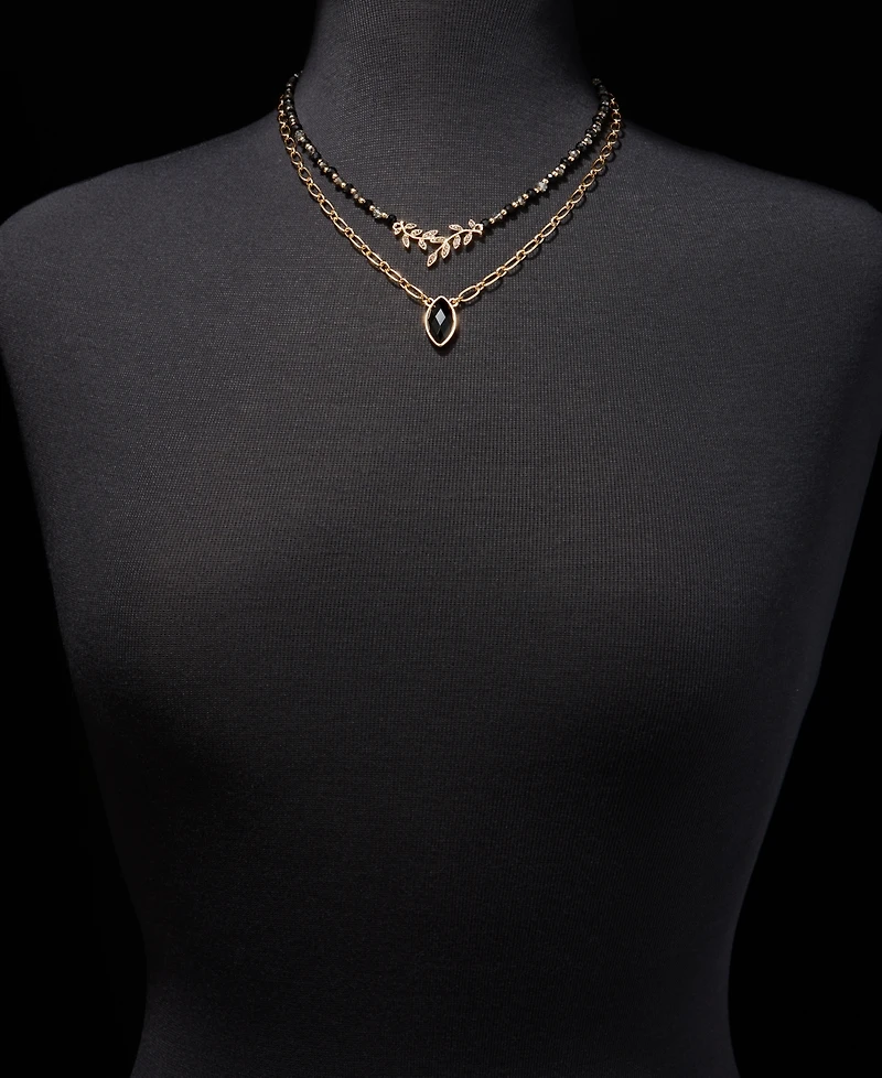 Lonna & Lilly Jet Crystal Two Row Pendant Necklace, 16" + 3" extender
