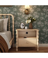 Plank+Beam Jenny Lind Cubby Nightstand with 1 Drawer and Electrical Outlet, Blonde