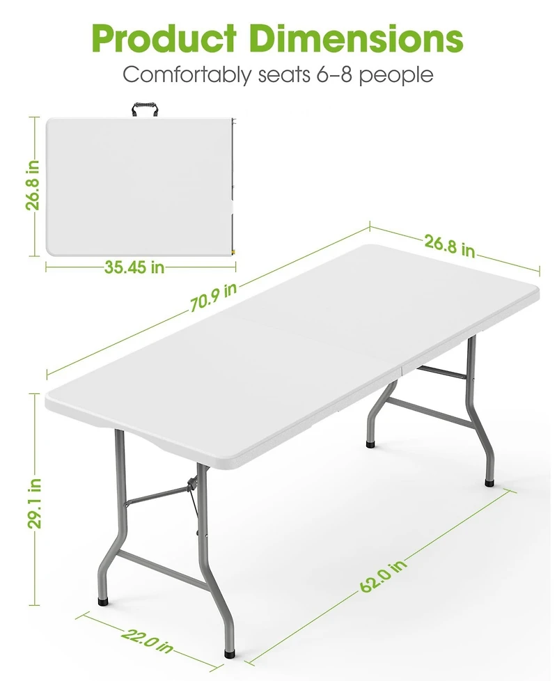 Aofar 6Feet Folding Table Portable Camping Party Picnic Handle Lock