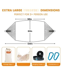 Piscifun Portable Two-Person Cotton Camping Hammock with Tree Straps Carry Bag for Outdoor Patio Poolside