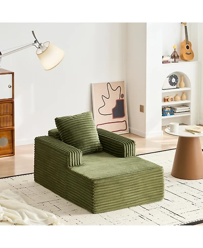 gaomon 45'' Indoor Chaise Lounge Chair Corduroy Cloud Single Couch Sofa with Deep Seat and Armrests Comfy Reading Chair Sleeper Bed
