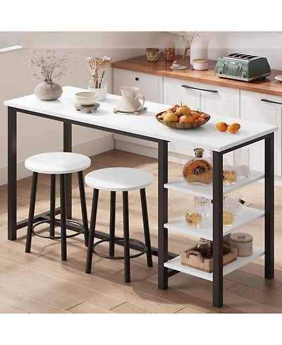homfan 47 Inch Bar Height Dining Table Set with 2 Stools and 3 Storage Shelves Space Saving Office Table and Chair for Apartment, Kitchen, Bistro