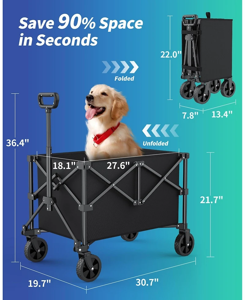 Gnuadz Collapsible Wagon With Wheels Foldable Dog Cart Utility Shopping Cart camping
