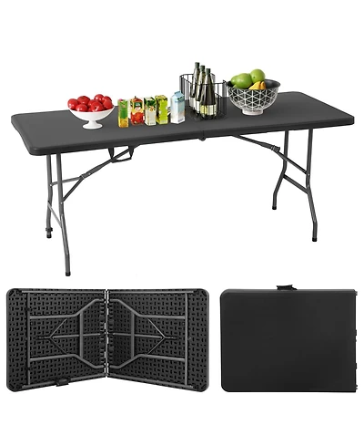 Aofar 6 Feet Folding Table Portable Plastic Steel Frame Lock Carry Handle Black