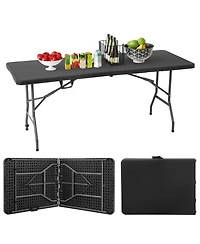 Aofar 6 Feet Folding Table Portable Plastic Steel Frame Lock Carry Handle Black