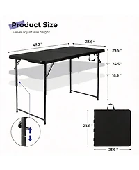 Aofar 4Feet Folding Table Portable Heavy Duty Adjustable Height