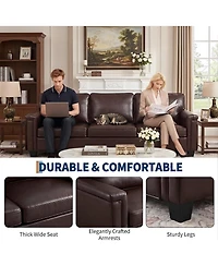 homfan 87.8 inch 3 Seater, Modern Faux Leather with 22 Deep Seat, Wide Square Arms, Firm Cushions, Heavy Duty Frame, Easy to Clean for Apartment