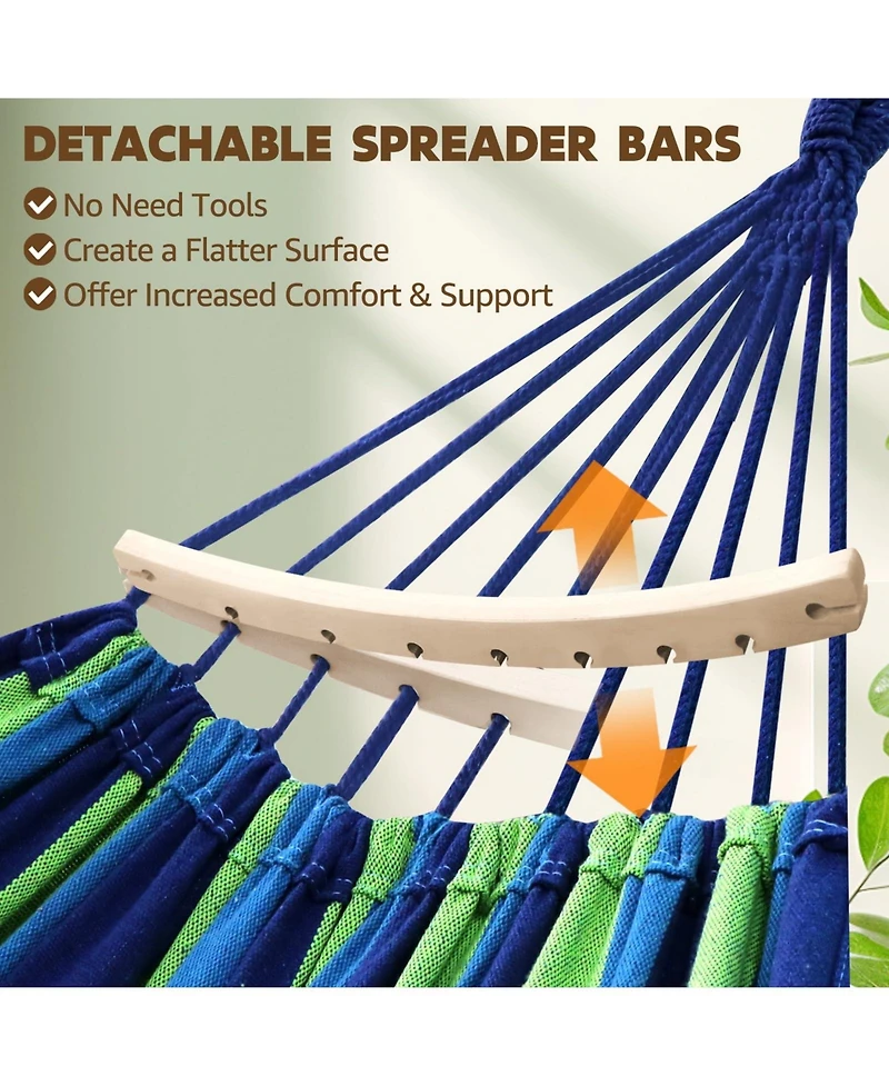 Piscifun Portable Cotton Camping Hammock with Detachable Spreader Bar Adjustable Straps Carabiners For Indoor Outdoor Yard Garden