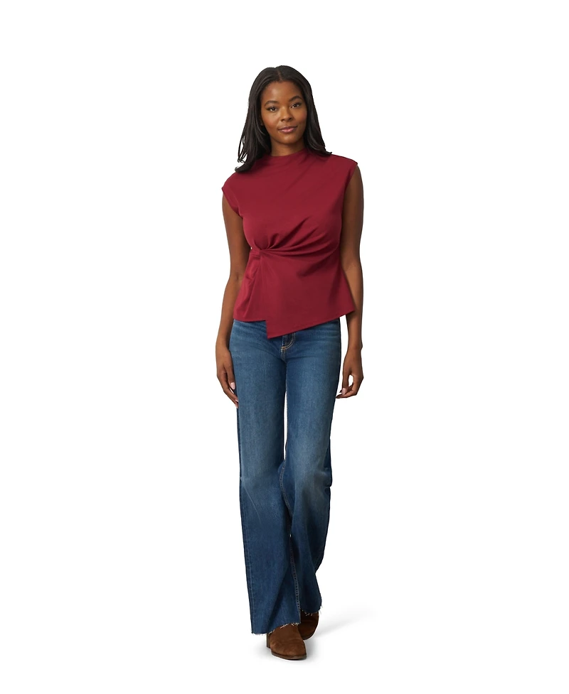 Cable & Gauge Women's Funnel Neck Asymmetric Top