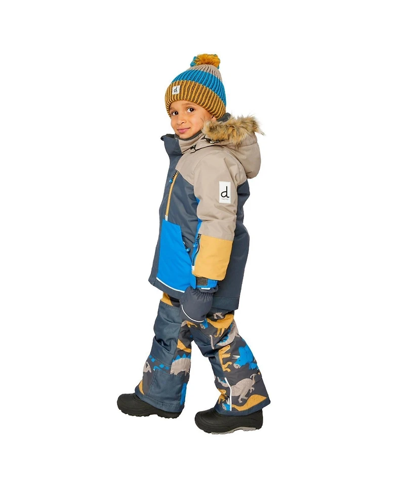 Deux par Deux Big Boys 6-16 Two Piece Play Snowsuit Colorblock with Dinosaur Print Pants