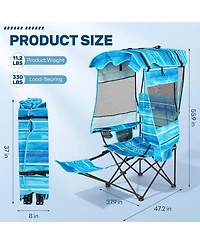 Mooncool Folding Beach Chair Camping with Canopy Shade and Foot Rest Cooler Bag Cup Holder Outdoor