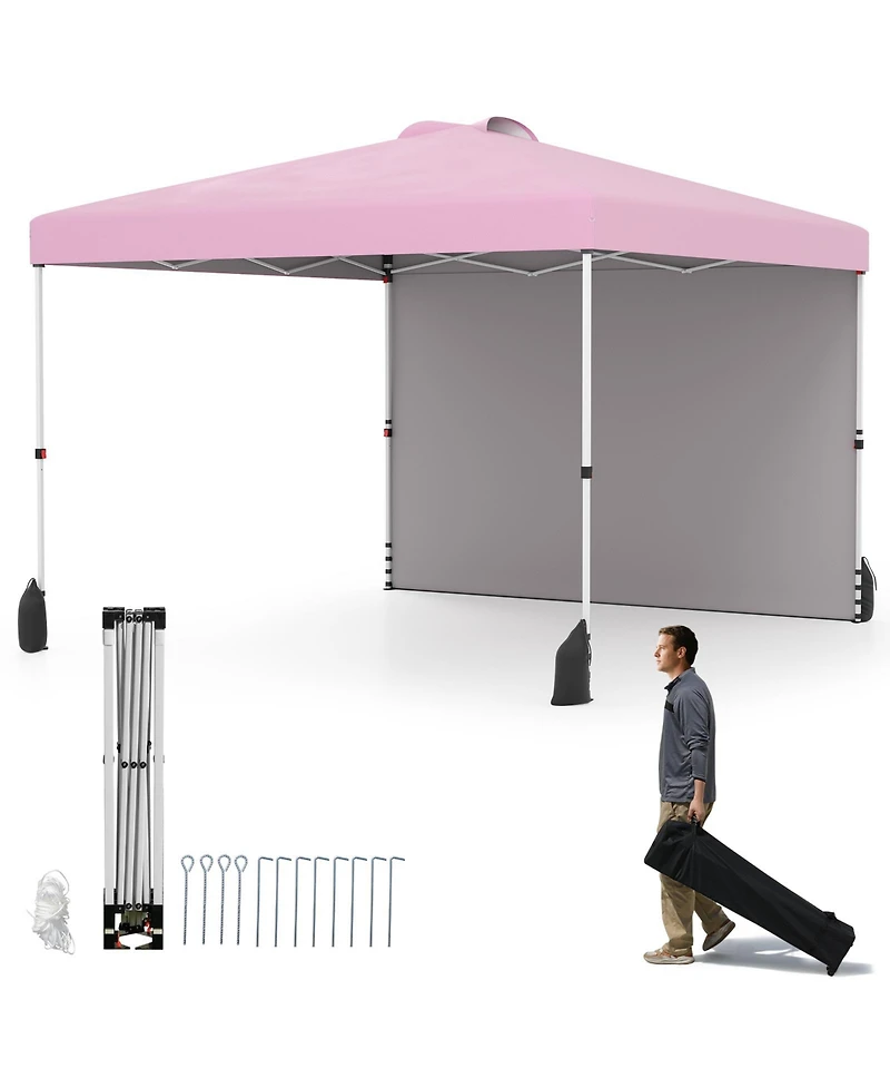 Sugift 10x 10 feet Pop Up Canopy Tent with One Sidewall and Wheeled Bag