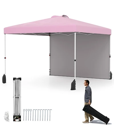 Sugift 10x 10 feet Pop Up Canopy Tent with One Sidewall and Wheeled Bag