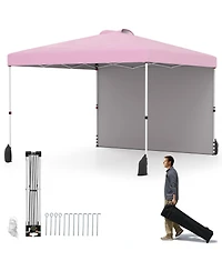 Sugift 10x 10 feet Pop Up Canopy Tent with One Sidewall and Wheeled Bag