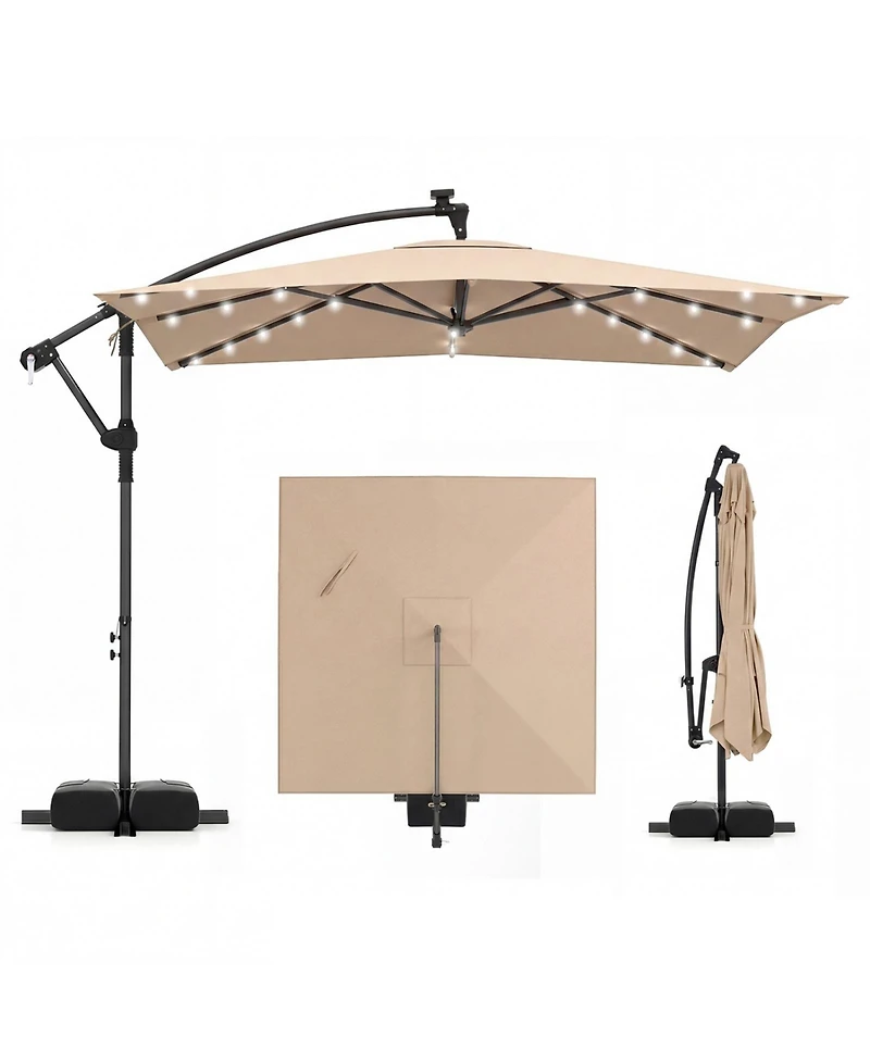 Sugift 8x8 Feet Solar Led Offset Cantilever Square Patio Umbrella with 360 Rotation