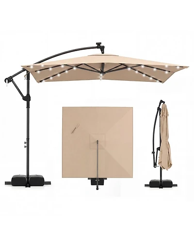 Sugift 8x8 Feet Solar Led Offset Cantilever Square Patio Umbrella with 360 Rotation