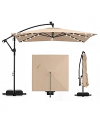Sugift 8x8 Feet Solar Led Offset Cantilever Square Patio Umbrella with 360 Rotation