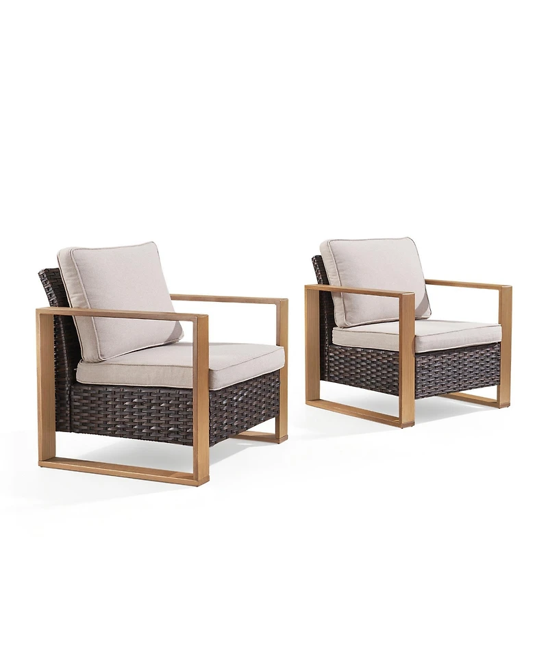Pocassy Wicker Patio Chairs Set of 2,Oversize Outdoor with High Backrest Metal Armrest, All Weather Pe Rattan Seating