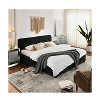Lucky One King Size Storage Upholstered Hydraulic Platform Bed with Integrated Headboard, Chenille Fabric, No Box Spring Needed