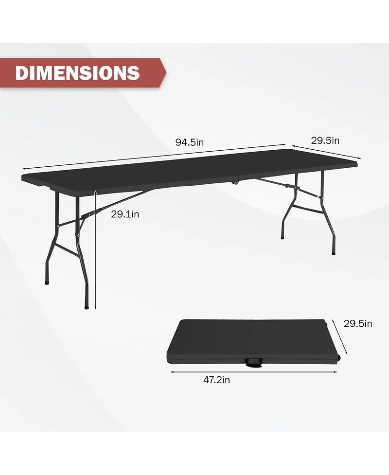 Aofar 8 Feet Folding Table Portable Plastic Steel Frame Lock Handle Events Camping Indoor Outdoor