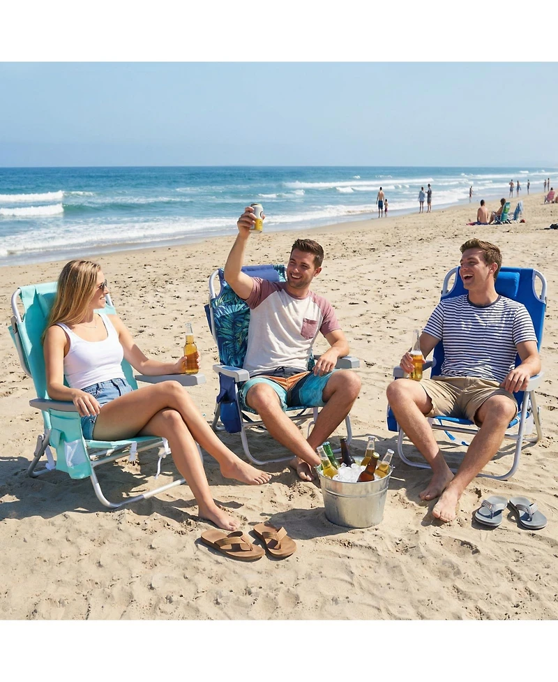 Aofar Low Beach Chair Lay Flat Reclining Cooler Cup Holder Folding Heavy Duty