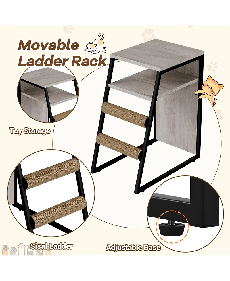 homfan Double Cat Litter Box Enclosure with Hammock, Sisal Scratching Post, Movable Ladder and Metal Mesh Door Hidden Washroom