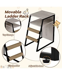 homfan Double Cat Litter Box Enclosure with Hammock, Sisal Scratching Post, Movable Ladder and Metal Mesh Door Hidden Washroom