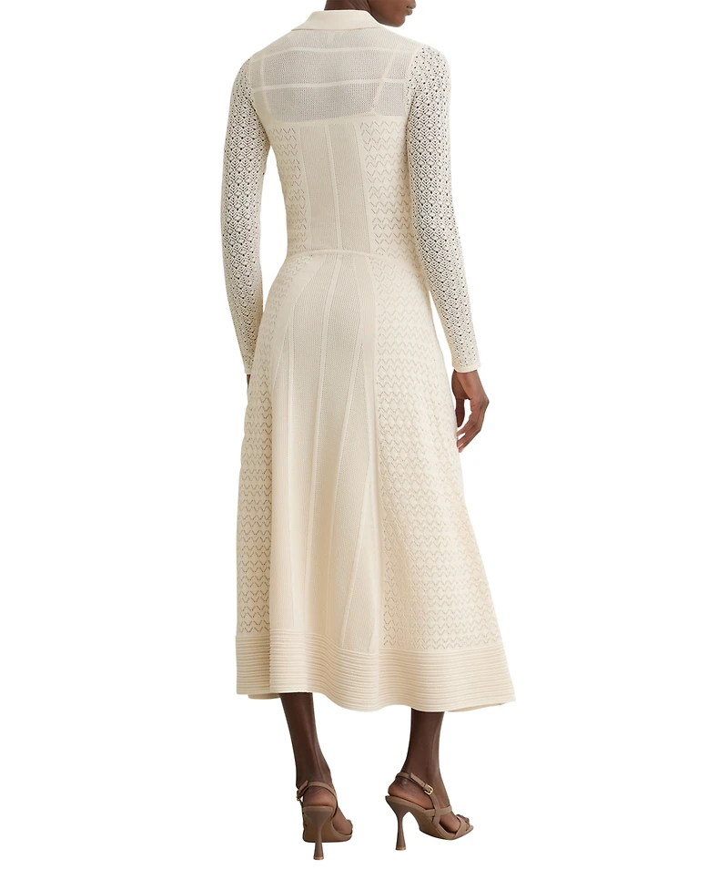 Reiss Women's Lindy Pointelle-Knit Long-Sleeve V-Neck Midi Dress