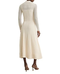 Reiss Women's Lindy Pointelle-Knit Long-Sleeve V-Neck Midi Dress