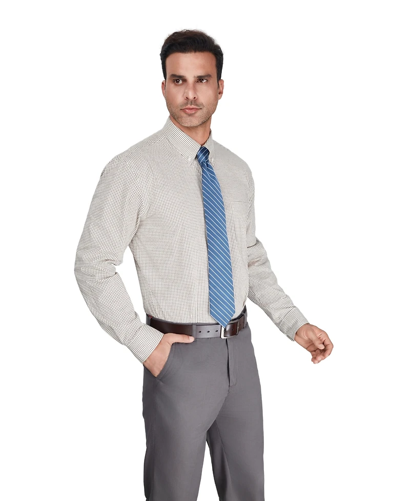 Club Room Men's Regular-Fit Brown Plaid Dress Shirt
