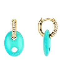 Macy's Gold-Plated Howlite Turquoise Lapis Mariner Cubic Zirconia Huggie Hoop Earrings