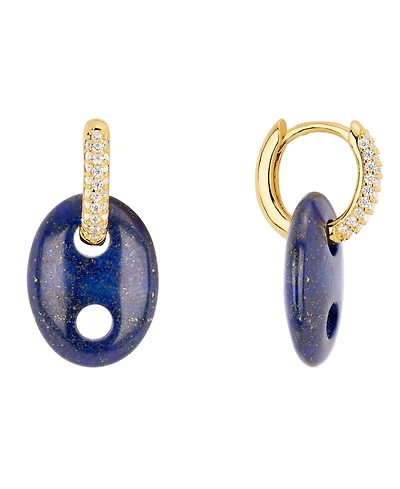 Macy's Gold-Plated Turquoise Lapis Mariner Cubic Zirconia Huggie Hoop Earrings