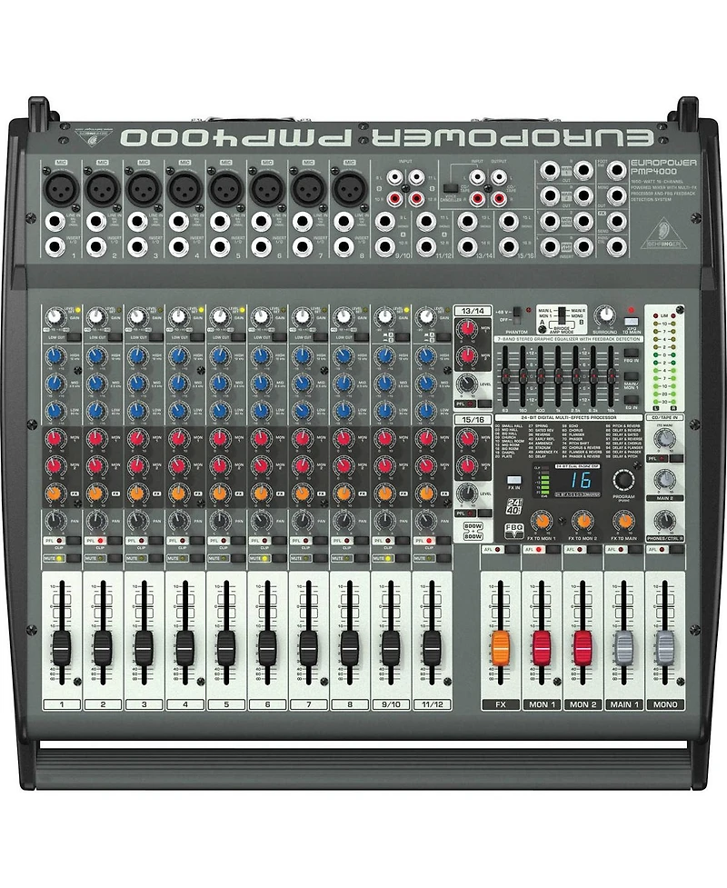 Behringer Europower PMP4000 1600-Watt 16-Channel Powered Mixer with Multi-fx Processor and Fbq Feedback Detection System