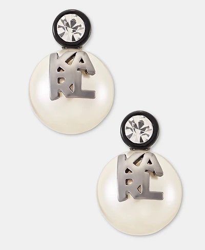 Karl Lagerfeld Paris Pave & Imitation Pearl Logo Stud Earrings
