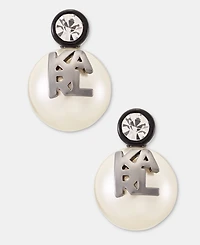 Karl Lagerfeld Paris Pave & Imitation Pearl Logo Stud Earrings