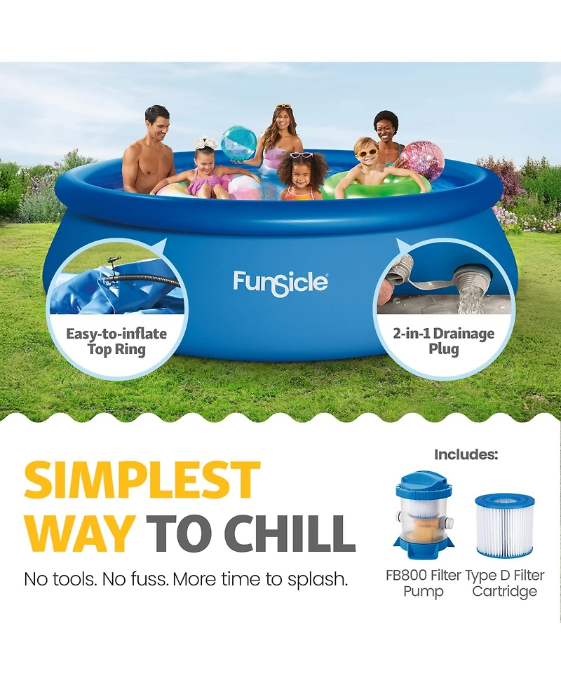 Funsicle 12' x 36" QuickSet Inflatable Ring Top Outdoor Above Ground Pool w/Pump