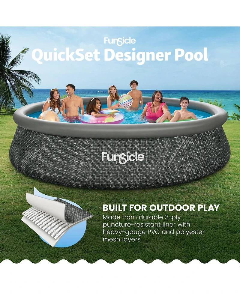 Funsicle 14' x 36" QuickSet Ring Top Above Ground Swimming Pool Dark Herringbone