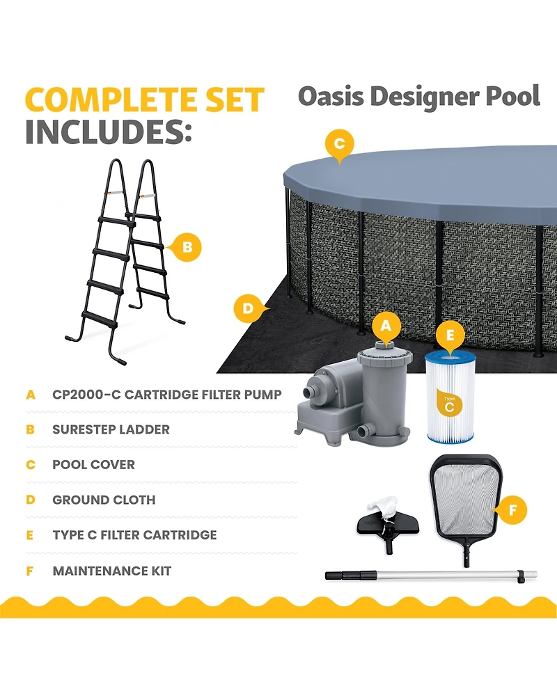 Funsicle 22' x 52" Oasis Designer Round Above Ground Pool, Dark Herringbone
